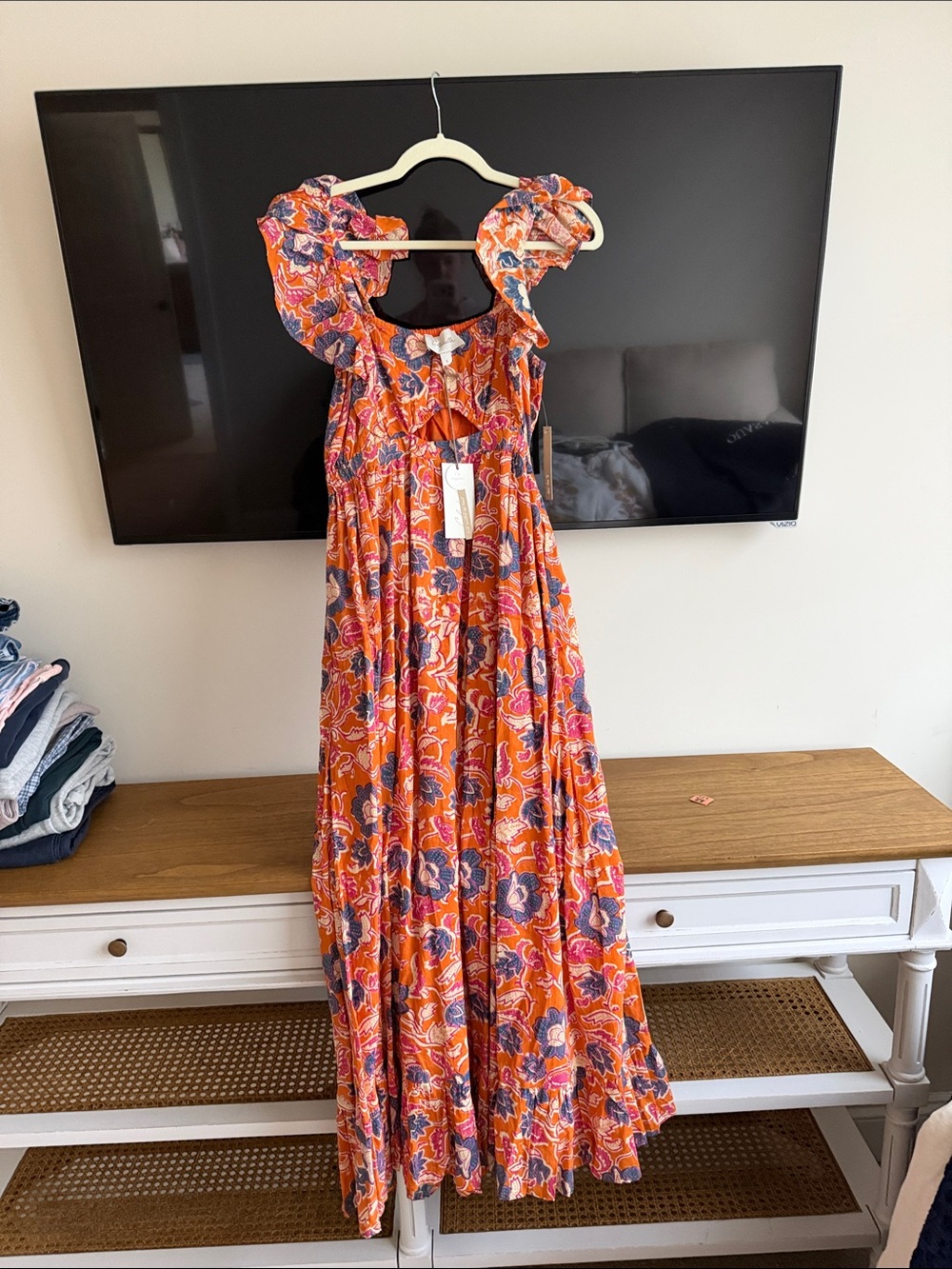 Cleobella Orange Floral Maxi Dress with Pink & Purple Accents